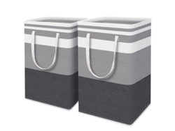 Cesto grande para ropa sucia, con revestimiento impermeable, de pie y cesta alta plegable para uso familiar y en dormitorios, gris degradado (2 piezas)