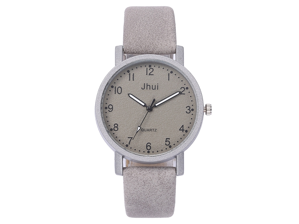 Reloj De Pulsera Para Mujer Con Números Arábigos Y Correa De Pu Gris Ultrafina.