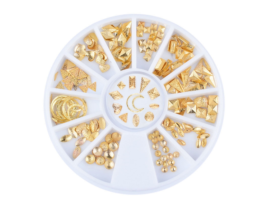 Accesorios para uñas decoradas con pedrería, cristales y apliques de pedrería.