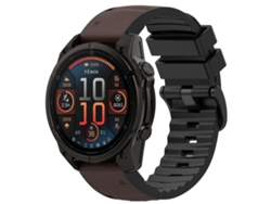 Bracelete Para Garmin (26mm) - Silicone E Nylon Híbrido Com Couro - Liberação Rápida - Duas Cores Couro Marrom Escuro + Silicone