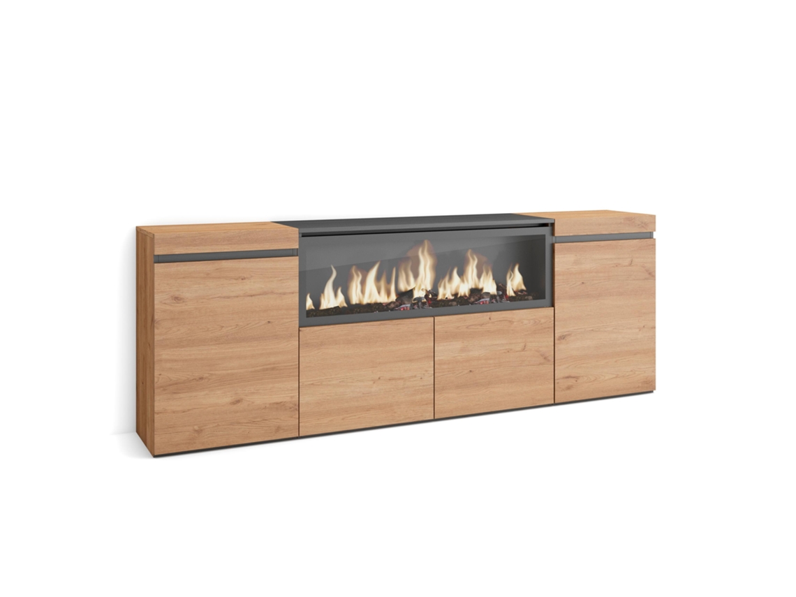 Aparadores para salón, 210, 4 Puertas, Chimenea eléctrica XXL, Roble SKRAUT HOME