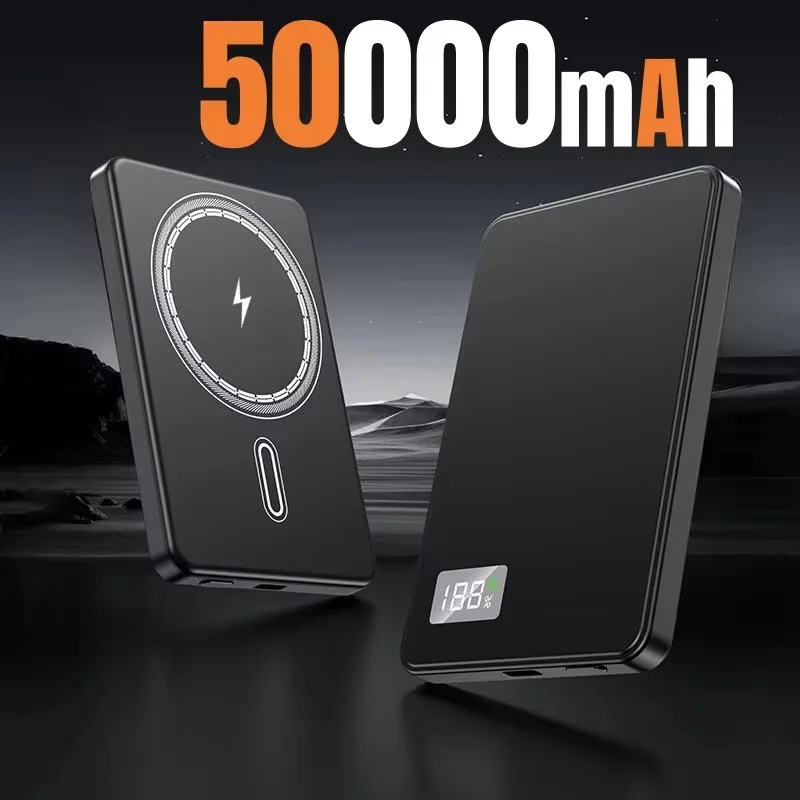 (negro - 50000 Mah) Banco De Carga Inalámbrico Magnético Portátil, Admite Carga Rápida Pd 22,5 W.
