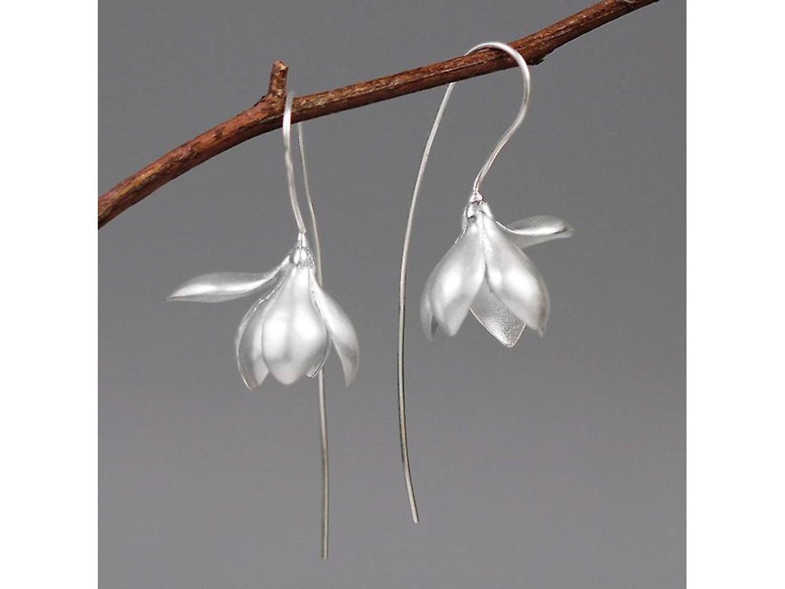 Pendientes De Plata De Ley S925 Con Elegantes Colgantes De Diseño De Flor De Magnolia Para Mujer.
