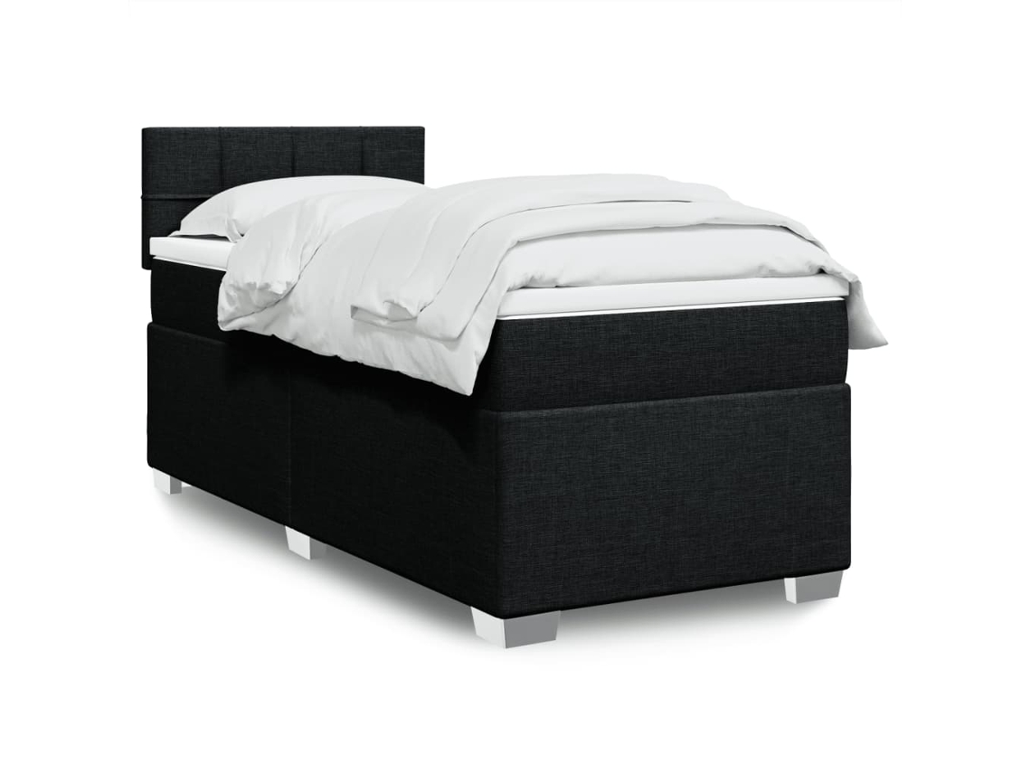 Cama box spring con colchón tela negro 90x190 cm