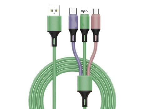Cable de Datos Carga Rápida Universal 3 en 1 Silicona Líquida Cable de Carga Micro USB Tipo C de 8 Pines para Oficina-Multicolor