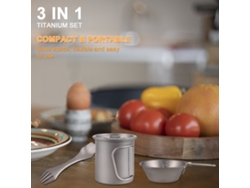 Juego De Utensilios De Camping De Titanio, 3 Piezas: Taza, Olla, Tenedor Y Cuchara Para Picnics Al Aire Libre.