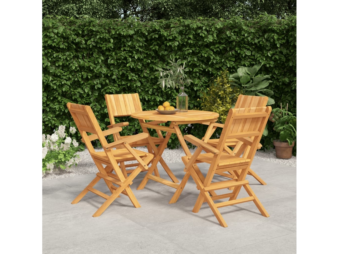 Juego de comedor de jardín de 5 piezas en madera maciza de teca DKD Home Decor