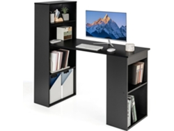 Escritorio con Estanteria, Mesa Escritorio 120 cm, 6 Estantes de Almacenamiento, Mesa Ordenador Reversible Oficina/Dormitorio (Negro) COSTWAY