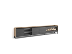 Mueble Tv, Televisión, 315x35x61cm, Para Tv Hasta 80", Chimenea Eléctrica Xxl, Diseño Industrial, Led, Negro Y Roble