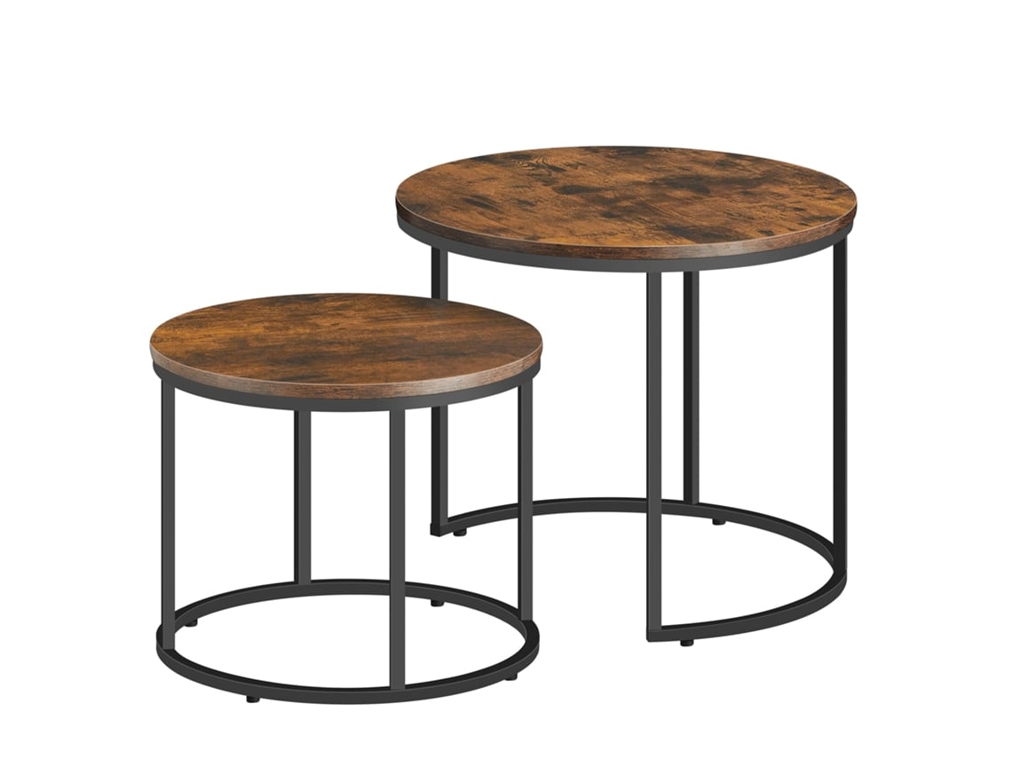 Mesa de centro redonda de 2 piezas rústica / patas negras Leobert