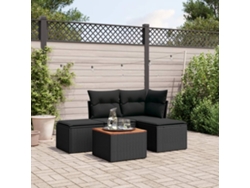 Conjunto de sofá de jardín de 5 piezas con cojines de mimbre sintético negro, Dkd Home Decor