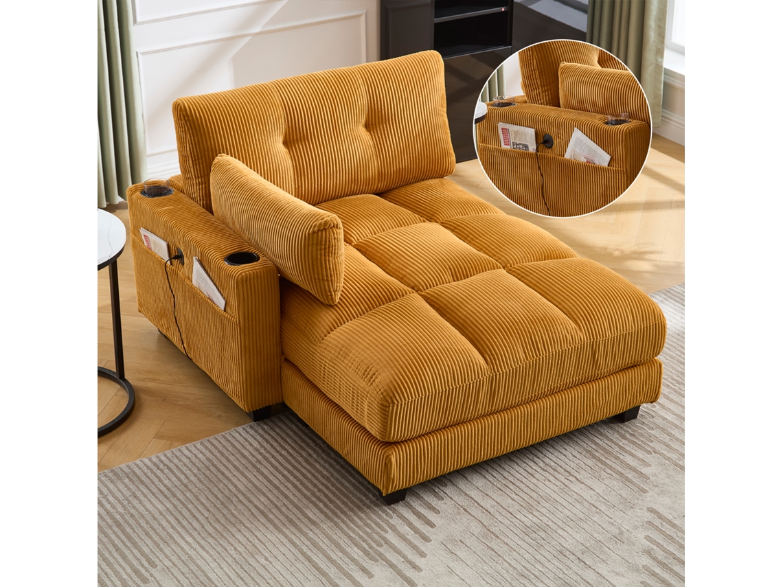 Sillón Palm Con Portavasos Y Cojines Mostaza