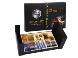 Conjunto de Talheres de Aço Inoxidável 24 Peças-Azul GERTIZ