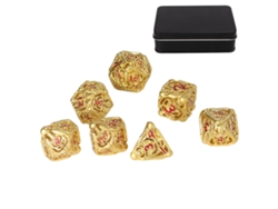 Ats-set De 7 Dados Metálicos Huecos Poliédricos Con Patsrón De Calavera Para Juegos De Mesa Y Cartas Oro