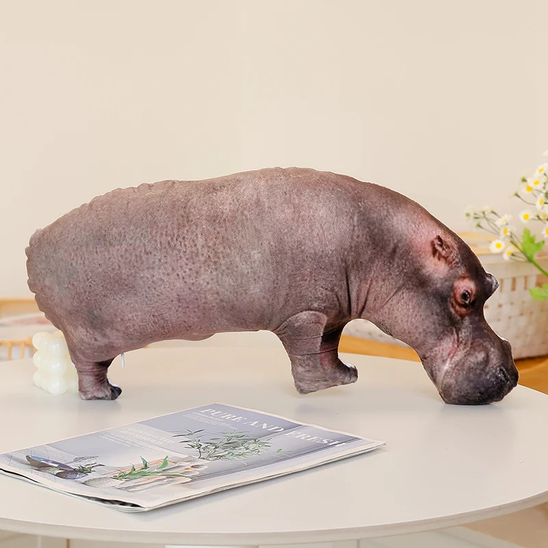 Cojín decorativo 3D con estampado de hipopótamo, ideal para sofá o dormitorio. MDUG (40x36cm)