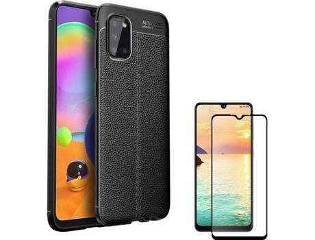 Carcasa y Protector Samsung A31 Rugged Leather Negro