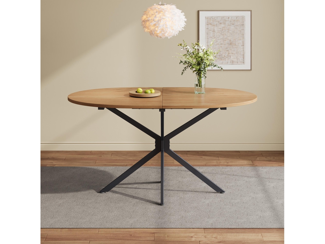 Mesa de Comedor 120x80x75,5 cm Moderna, Estable, Patas Metálicas, Ovalada, Para 4-6 Personas Natural Mobrio