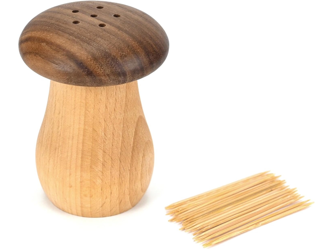 Lindo Porta Palillos De Madera En Forma De Hongo (con Palillos)