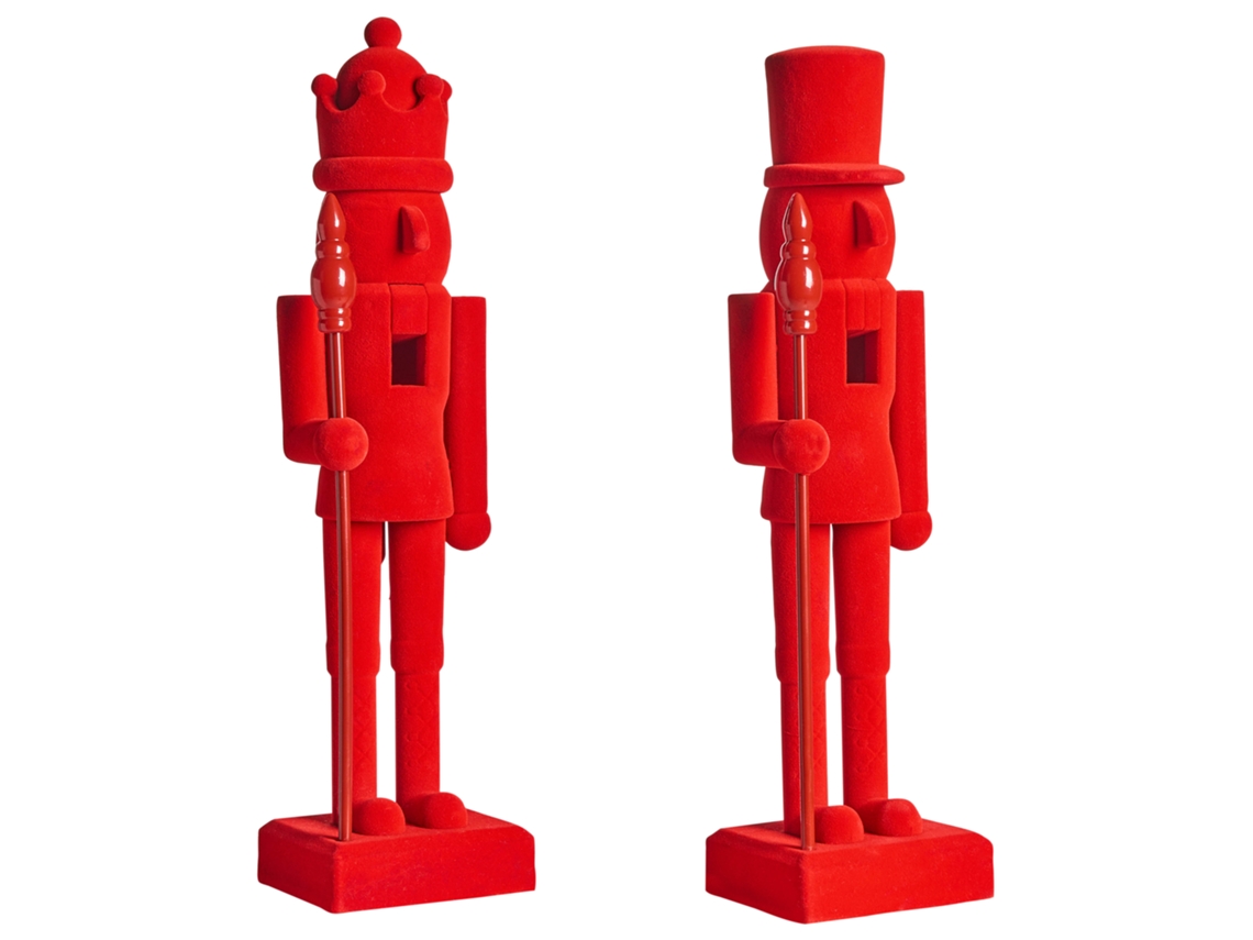 Figuras navideñas Beliani Flatey con textura aterciopelada, hechas de ABS y poliamida roja, 10 x 3 x 40 cm (material sintético duradero).