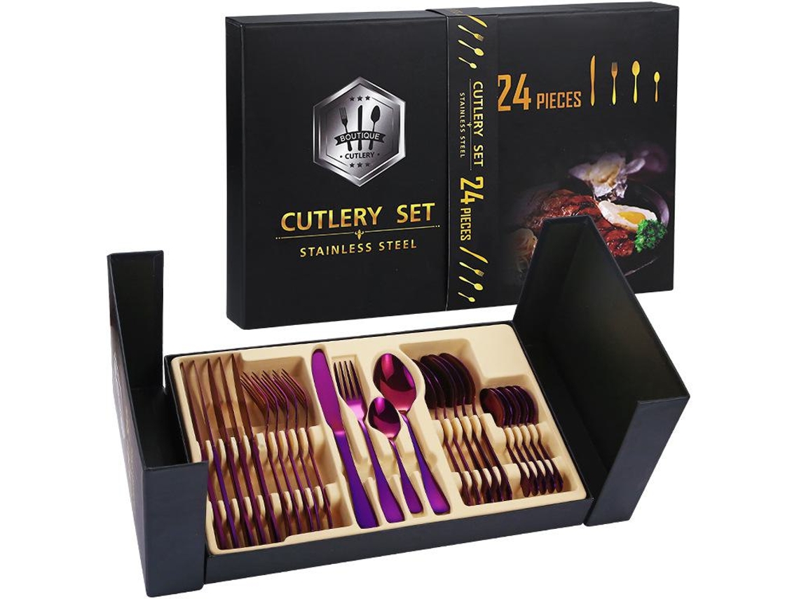 Juego De Cubiertos De Acero Inoxidable (24 Piezas-morado) Gertiz