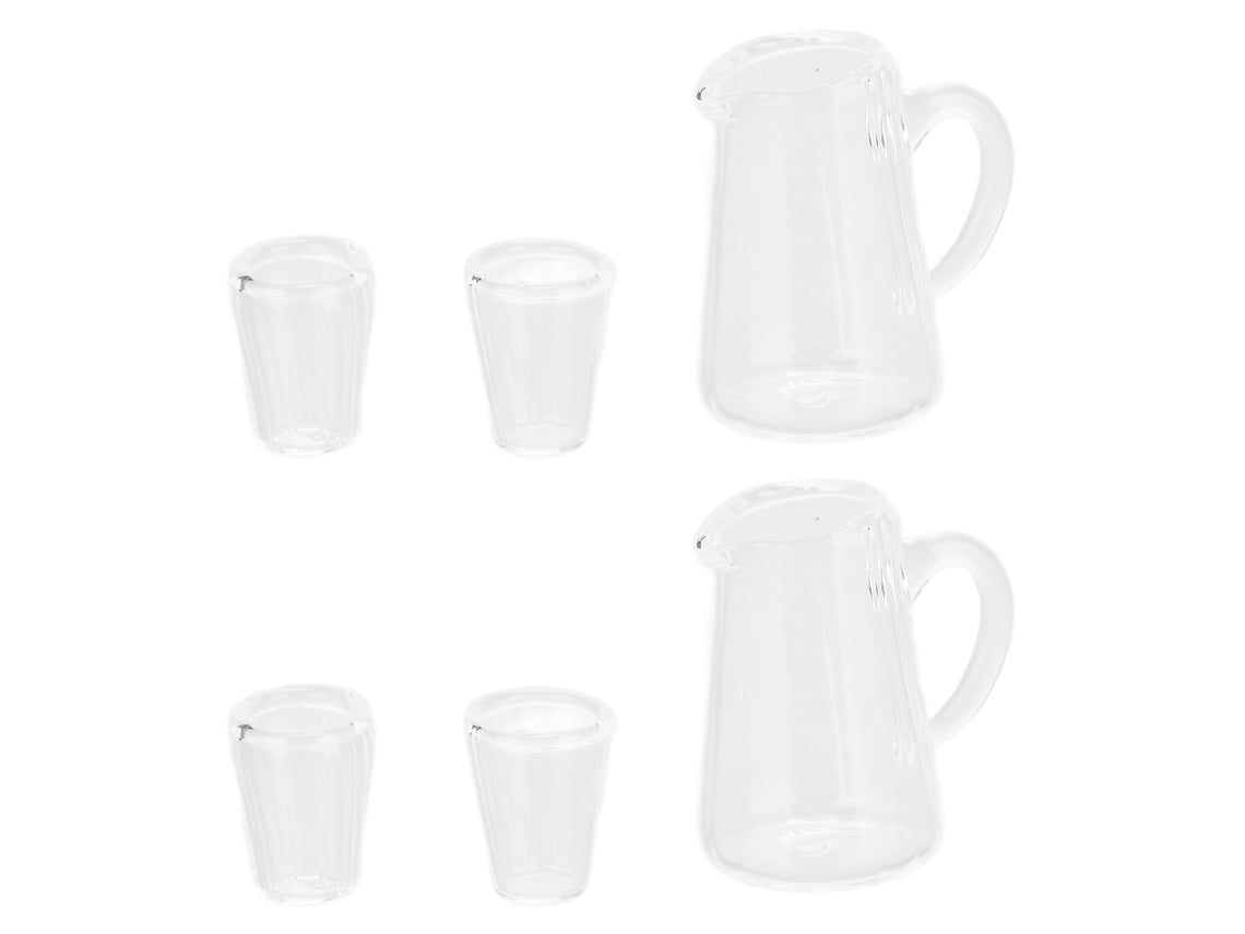 Conjunto de chá em miniatura para casa de bonecas 6 peças Xícaras de vidro transparente para decoração 1:12