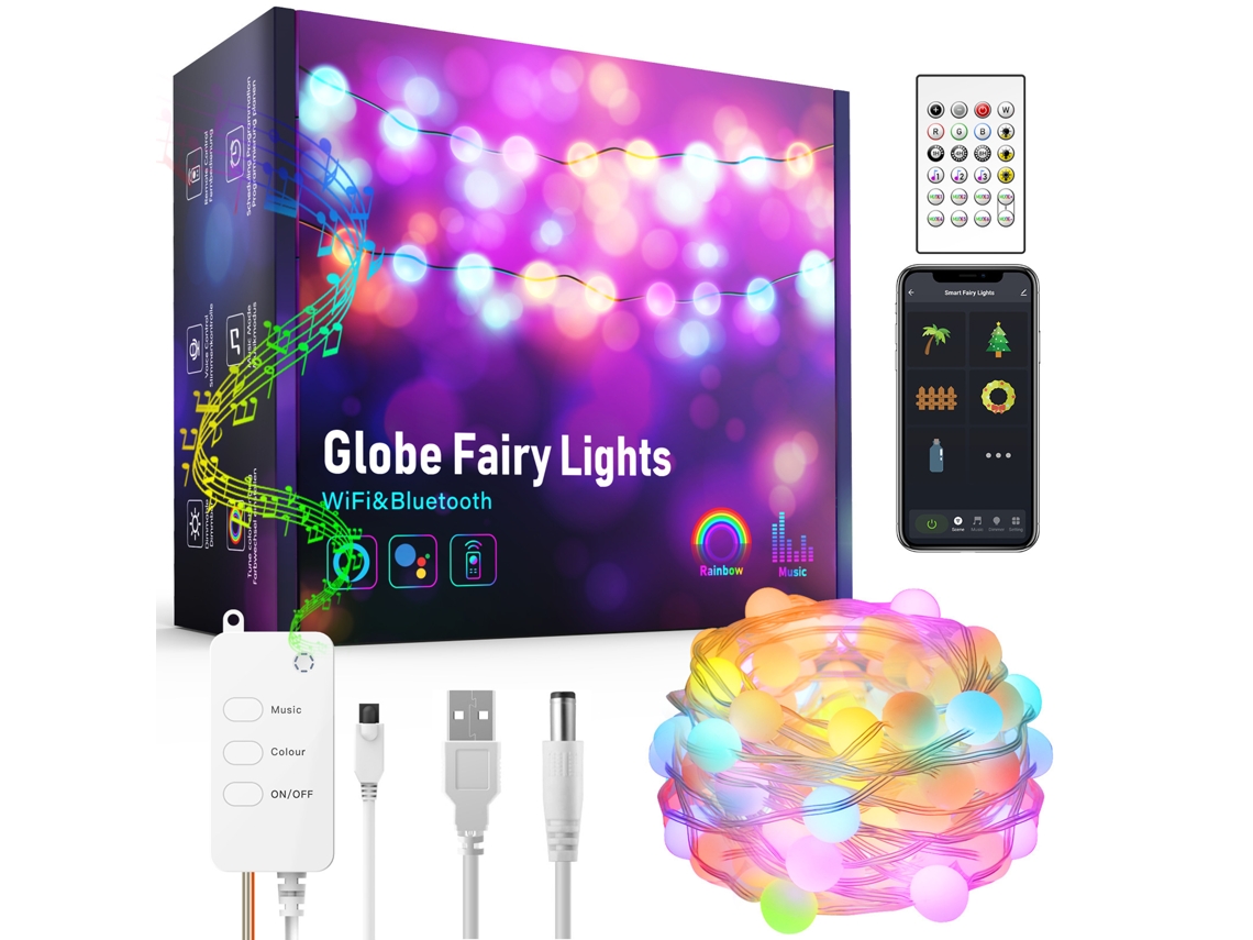 Grinalda Luz Natal Fita Led, 5m, Usb Rgb, Inteligente Wifi Bluetooth, Controlo App, Compatível Alexa/google, Quarto Natal Casamento Festa Jardim