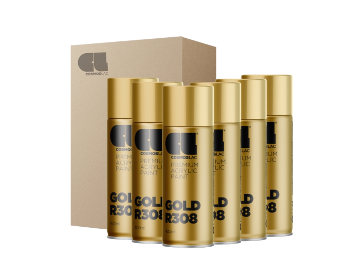 6 X Spray Premium Acrylic Brillante R308 Oro 400 Ml