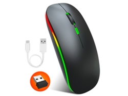 Rato Sem Fio Hxsj M40 Recarregável 2.4g 1600 Dpi Luz Colorida Para Windows Office Preto