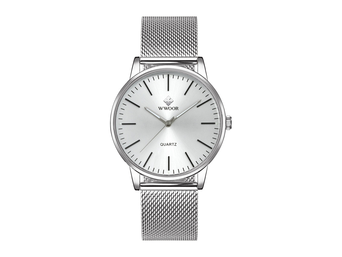 Reloj De Pulsera Unisex Acero Inoxidable Impermeable Wwor (dial Blanco Correa Plata)
