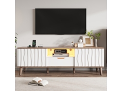 Mueble Tv Led 160x40x52 Cm - Almacenaje, Puerta Corredera, Tv Hasta 70'', Moderno - Blanco Y Nogal Oscuro