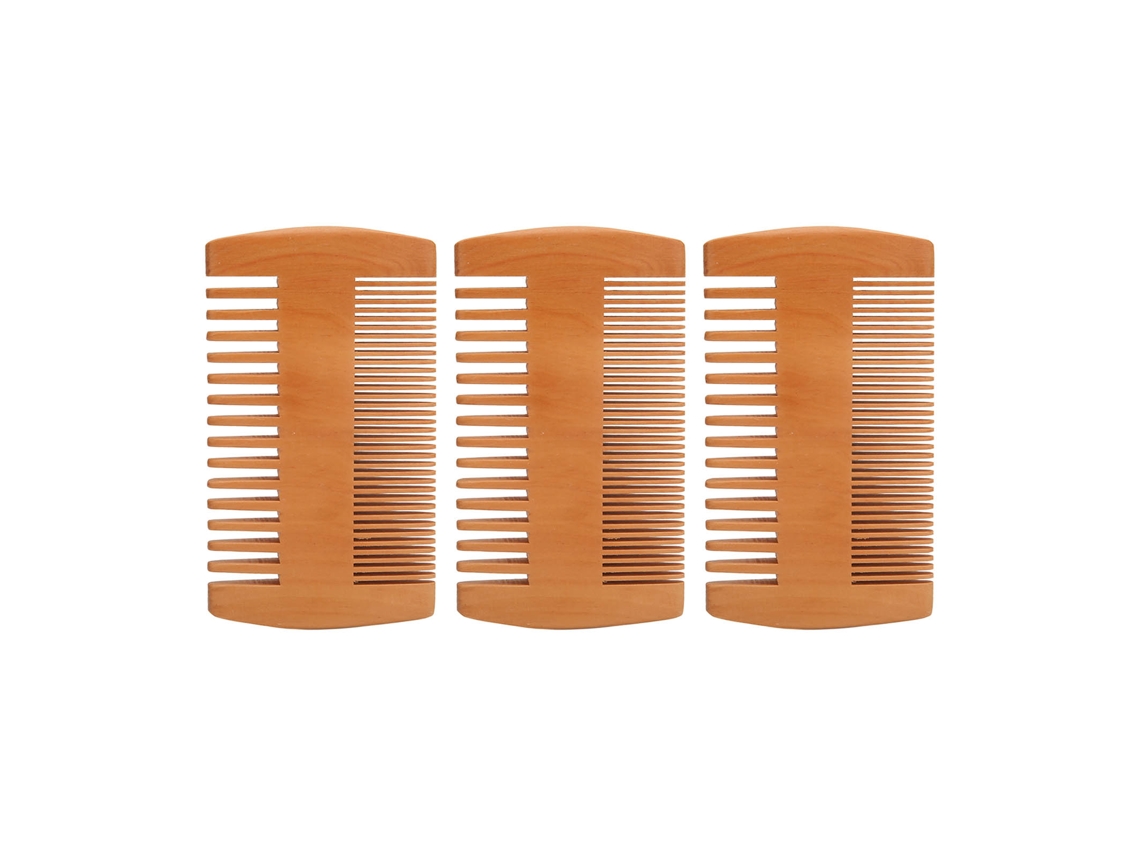 Juego De 3 Peines De Madera Para Barba, De Doble Cara, Con Dientes Finos Y Anchos, Antiestáticos, Para Afeitarse Y Cuidar El Bigote.