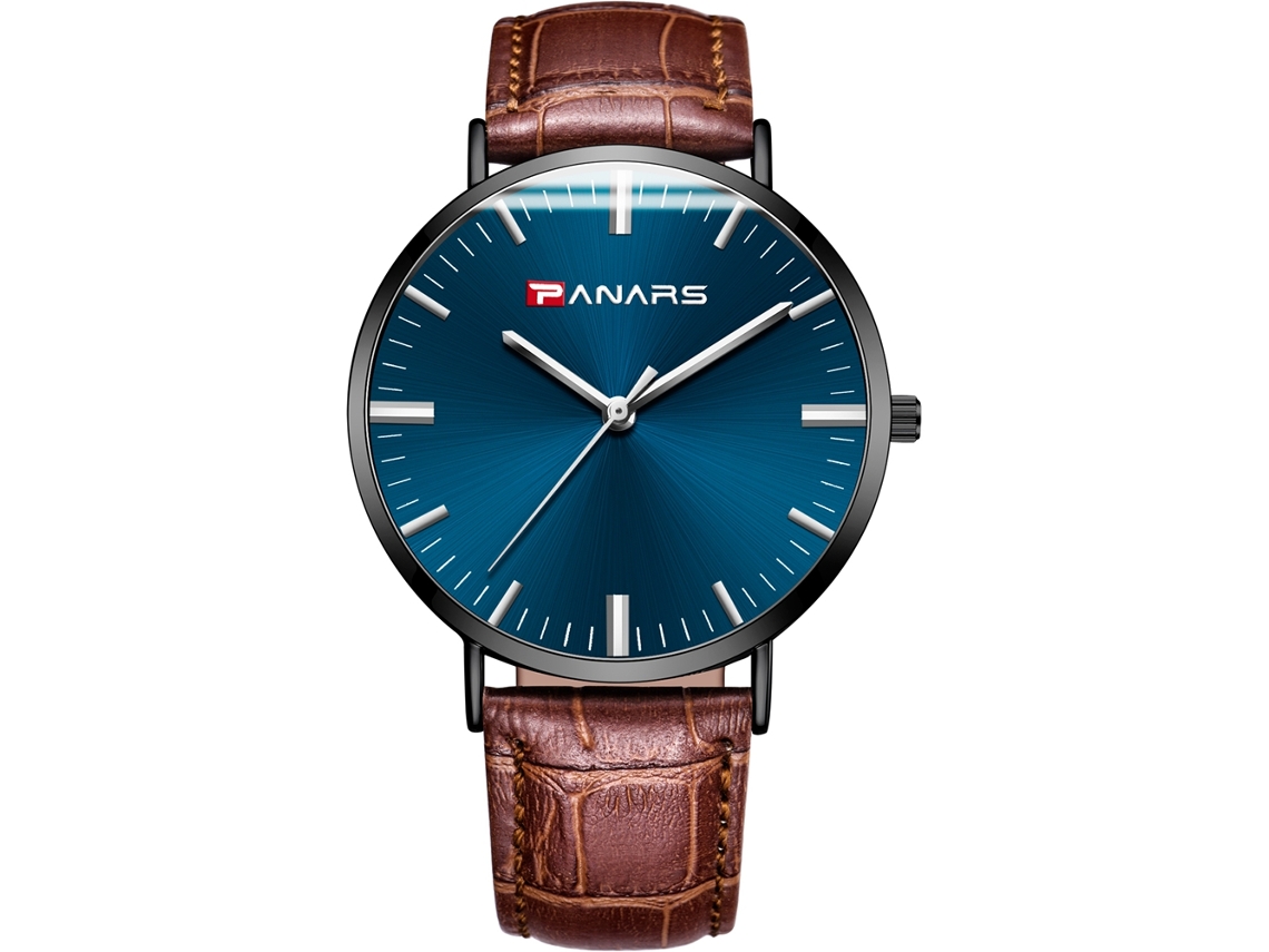 Reloj De Pulsera Casual Para Hombres De Cuero Pu Simple Con Cuarzo (correa Café, Dial Azul)