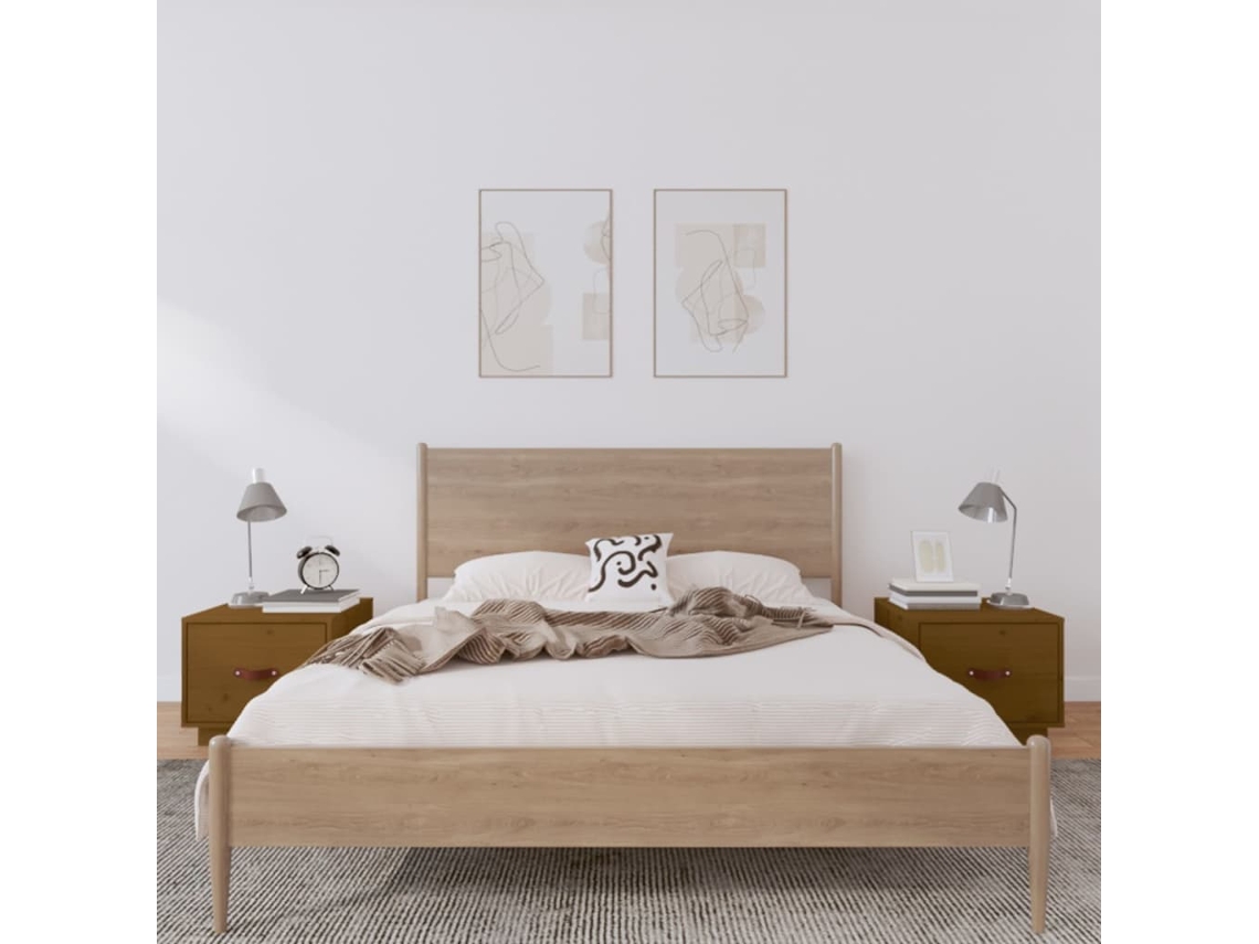 Mesitas de Noche LOVELY HOME Mesinha 2 Pcs 40X34X35 Cm Pinho Maciço Castanho Mel