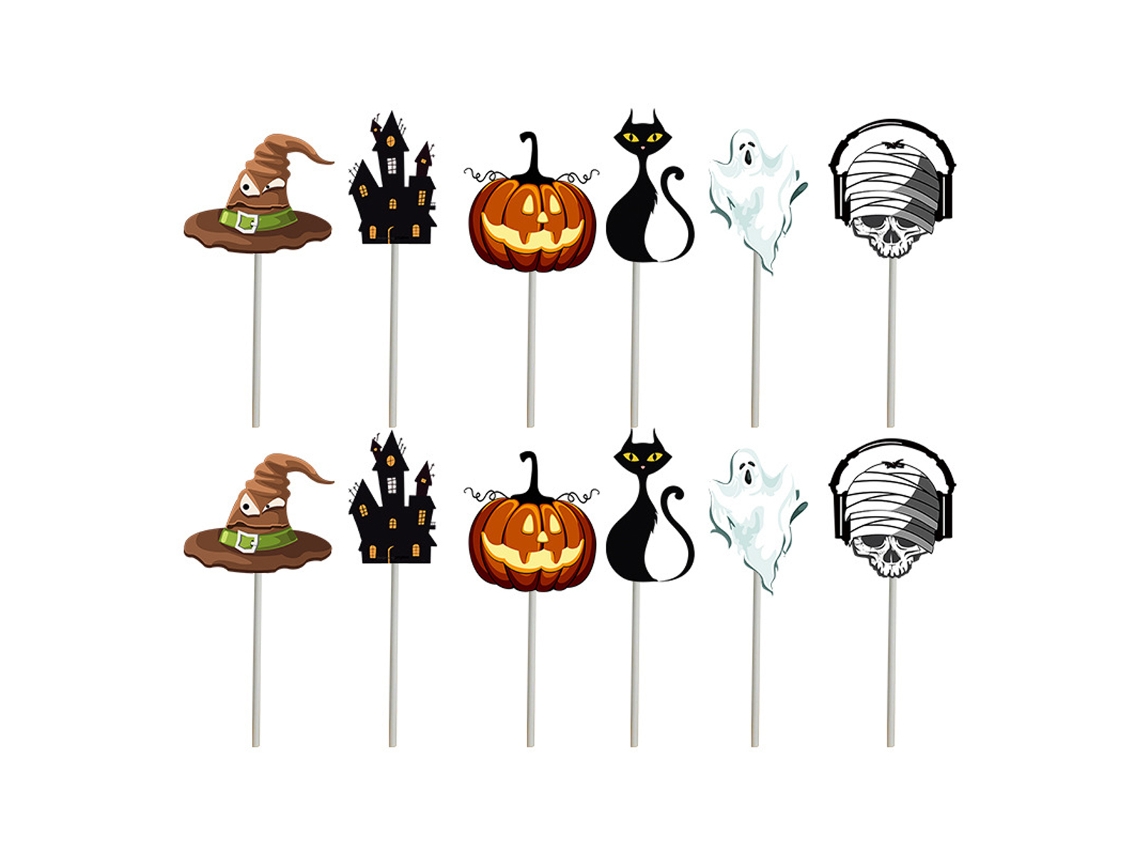 Palillos reutilizables para cócteles, suministros para fiestas de Halloween, banderines de calidad para decorar pasteles, con 48 impresionantes decora EIOORORRIY