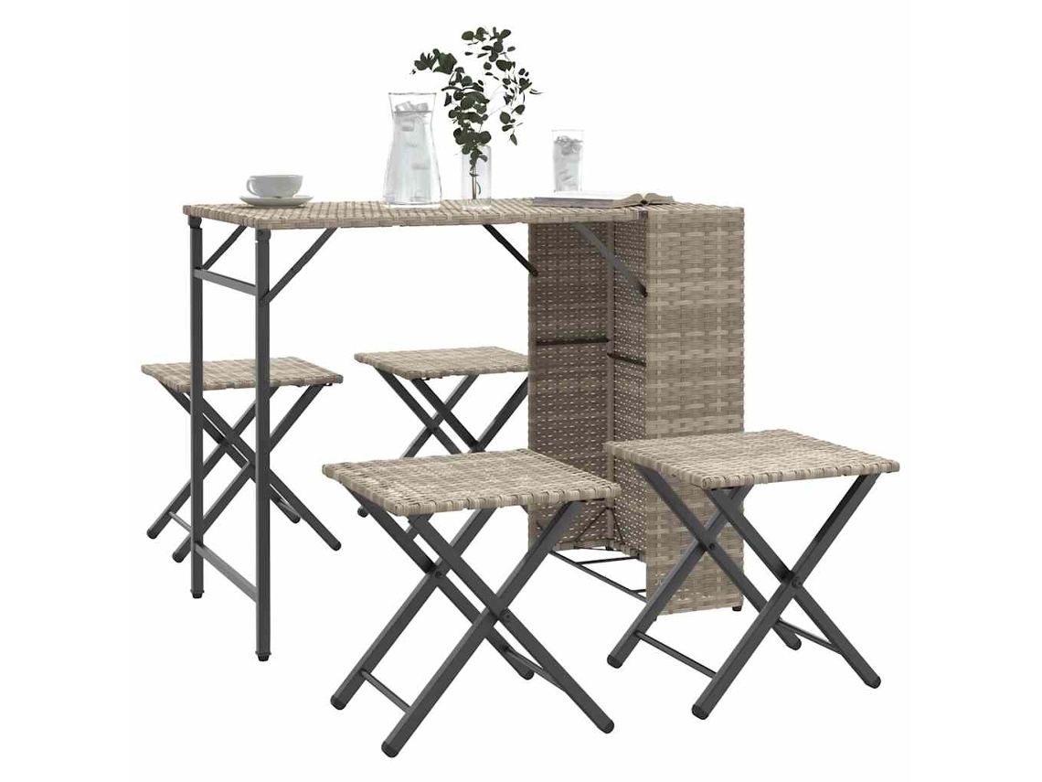 Juego de comedor de jardín de 2 piezas, plegable, de mimbre PE, gris claro, Dkd Home Decor