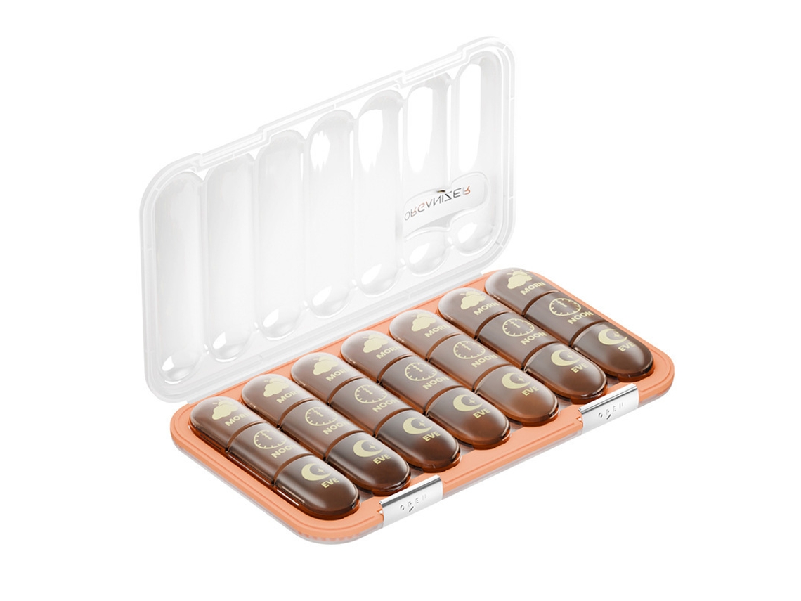 Organizador Semanal De Pastillas Chrui 21 Celdas 3 Veces Al Día Sin Bpa (marrón Transparente)