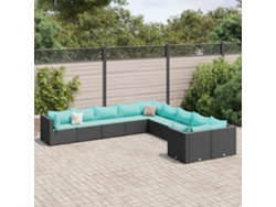 Conjunto de sofá de jardín de 10 piezas con cojines en mimbre sintético negro de DKD Home Decor