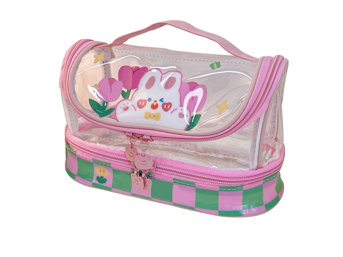 Estuche transparente con diseño de lindo conejo, impermeable, gran capacidad, para estudiantes.