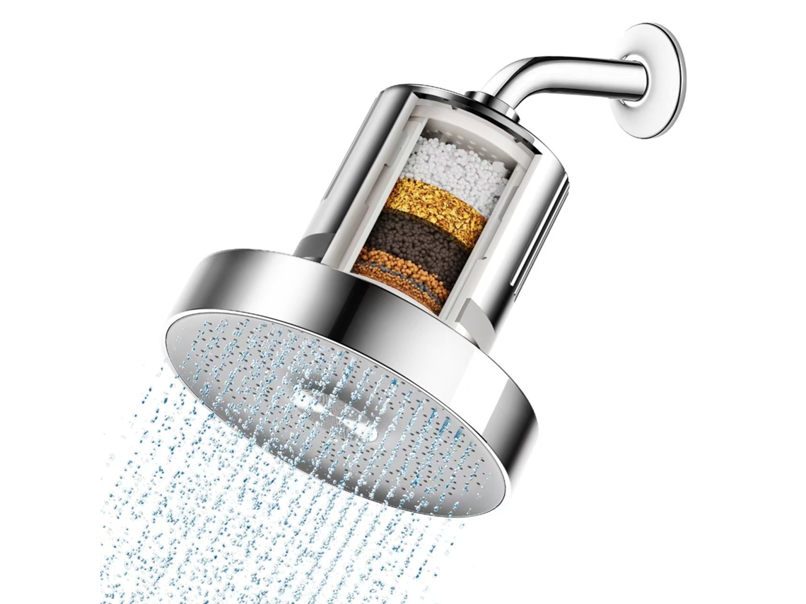 Cabezal de ducha con filtro de 15 etapas para agua dura que elimina eficazmente impurezas y metales pesados ​​(plata).