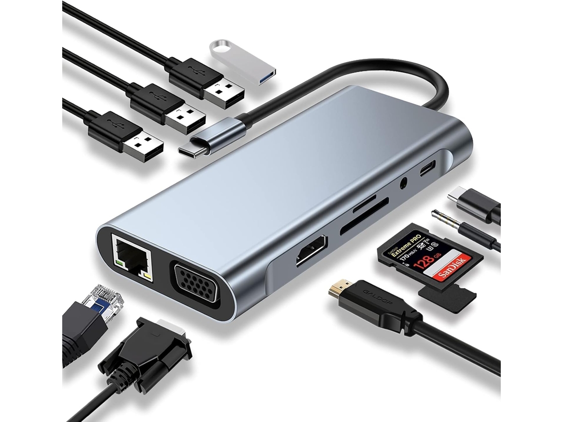 Estación De Acoplamiento Usb C 11 En 1 Con Hdmi, Vga, Ethernet