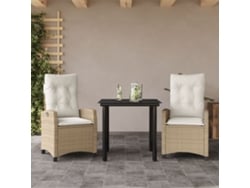 Juego de comedor de jardín de 3 piezas con cojines, mimbre sintético beige, Dkd Home Decor