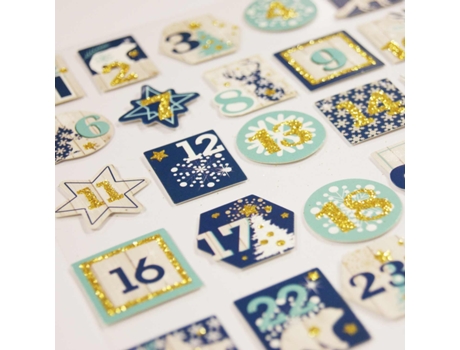 25 pegatinas de calendario de adviento efecto madera - brillo dorado