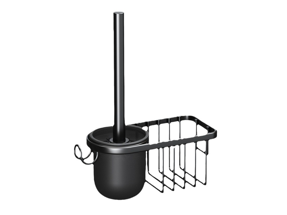 Juego de escobilla de baño, mango largo, cerdas suaves para una limpieza profunda, incluye portaescobillas, color negro Tommy01