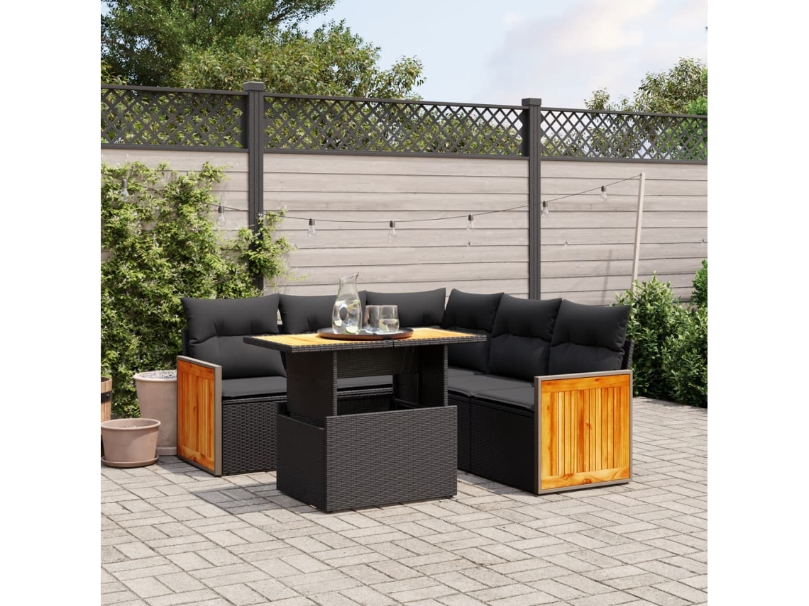 Conjunto de sofás de jardín de 6 piezas DKD Home Decor con cojines de mimbre negros