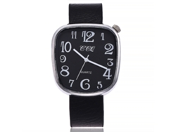 Reloj De Cuarzo Para Parejas Con Correa De Cuero Pu Dial Cuadrado Numerales Grandes Negro