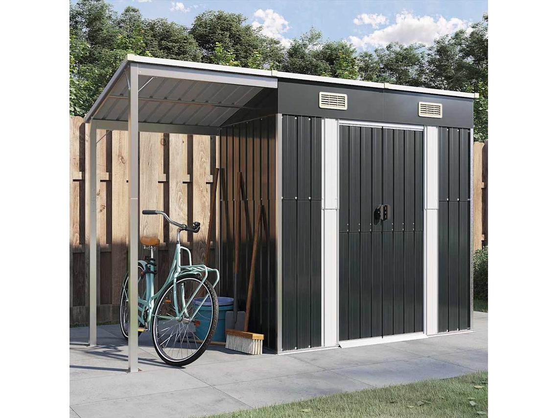 Caseta de jardín con porche, 277 x 110,5 x 181 cm, acero antracita, DKD Home Decor