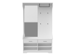 Mueble de entrada blanco con espejo, se puede utilizar como zapatero, incluye 4 ganchos, 1 perchero y 2 cajones, color blanco.