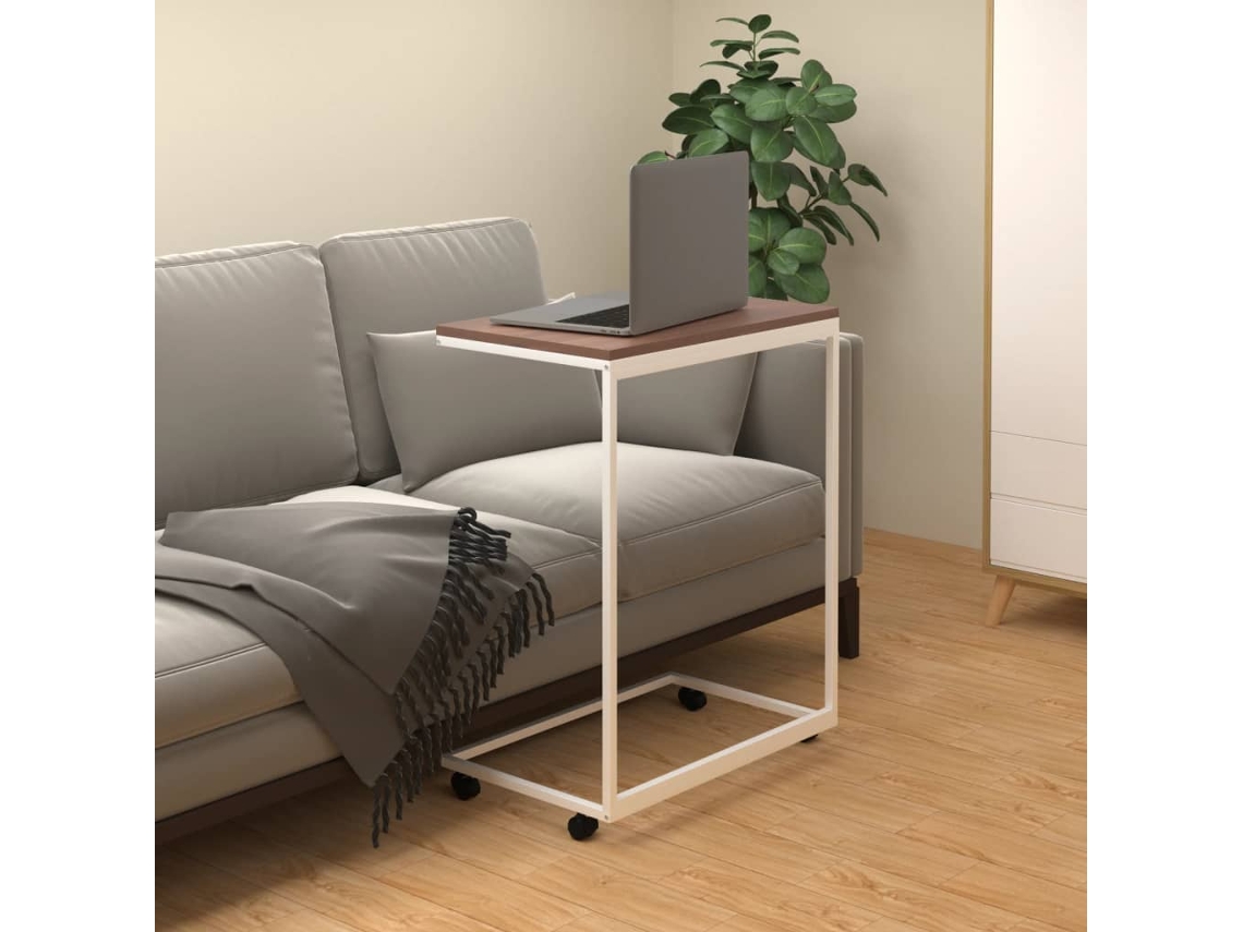 Mesa Auxiliar Con Ruedas De Contrachapado Blanco 55x35x70 Cm