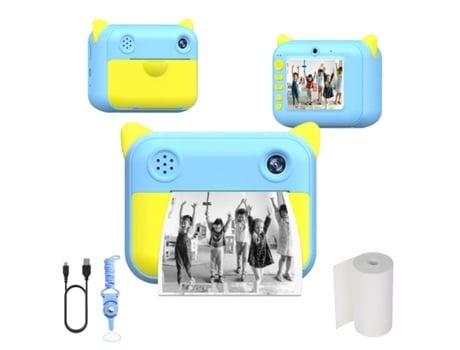 Cámara para niños digital KLACK de impresión instantánea sin tinta en papel térmico - Azul