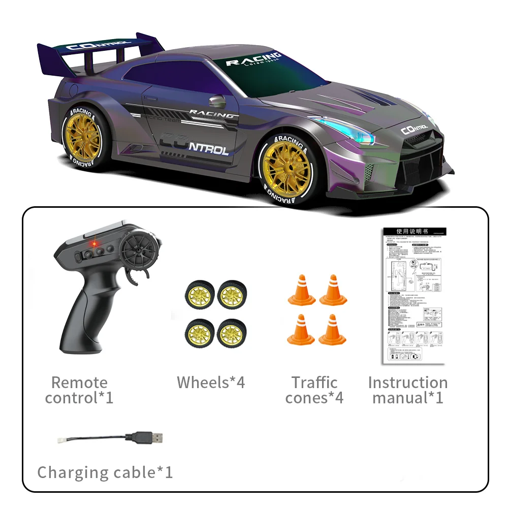 Coche De Derrape Teledirigido (morado) 2.4g, Escala 1:16, Con Luces Led.